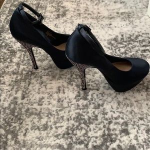 Steve Madden Black Satin Pump with Crystal Heels